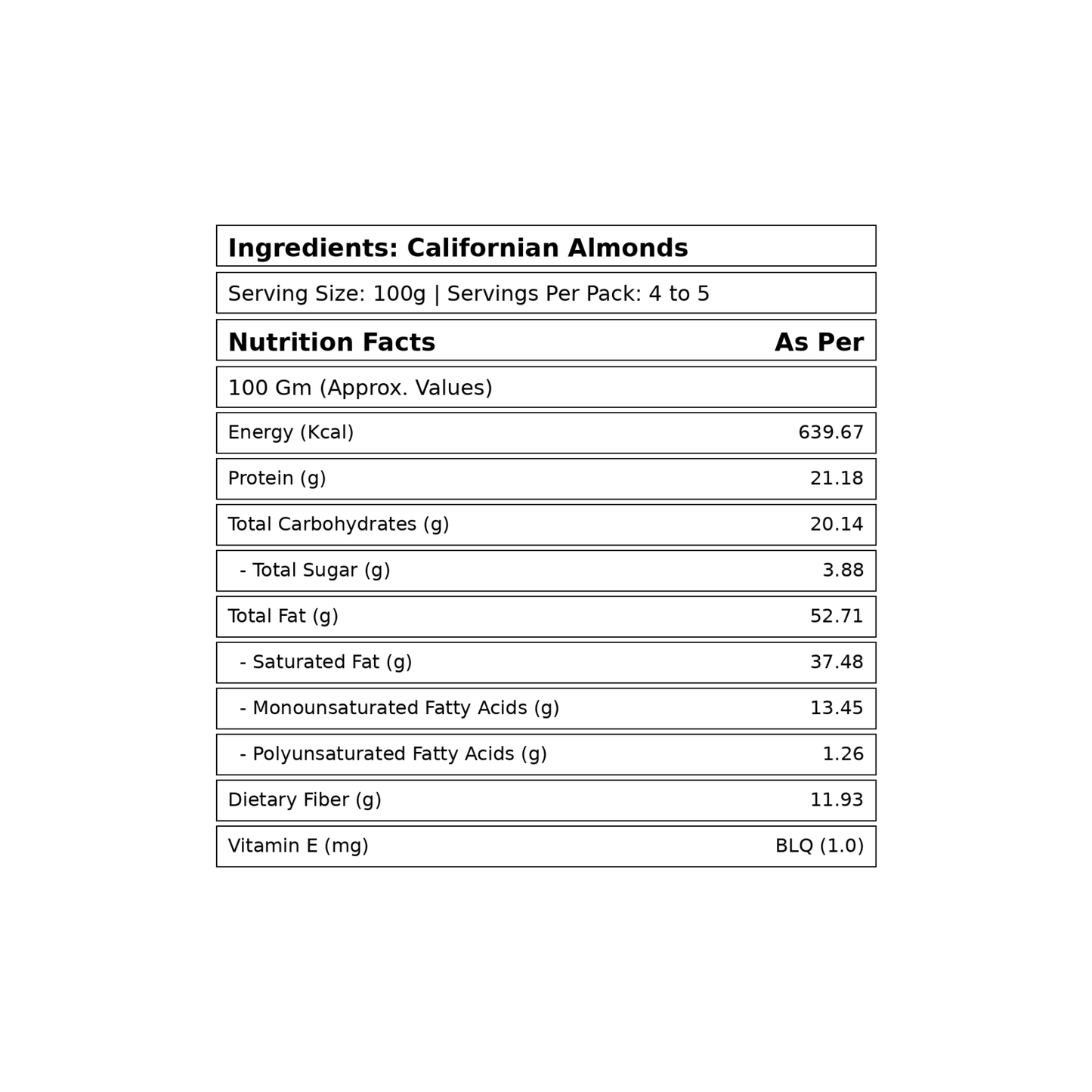 Californian Almonds Snack Pack (500 gms)