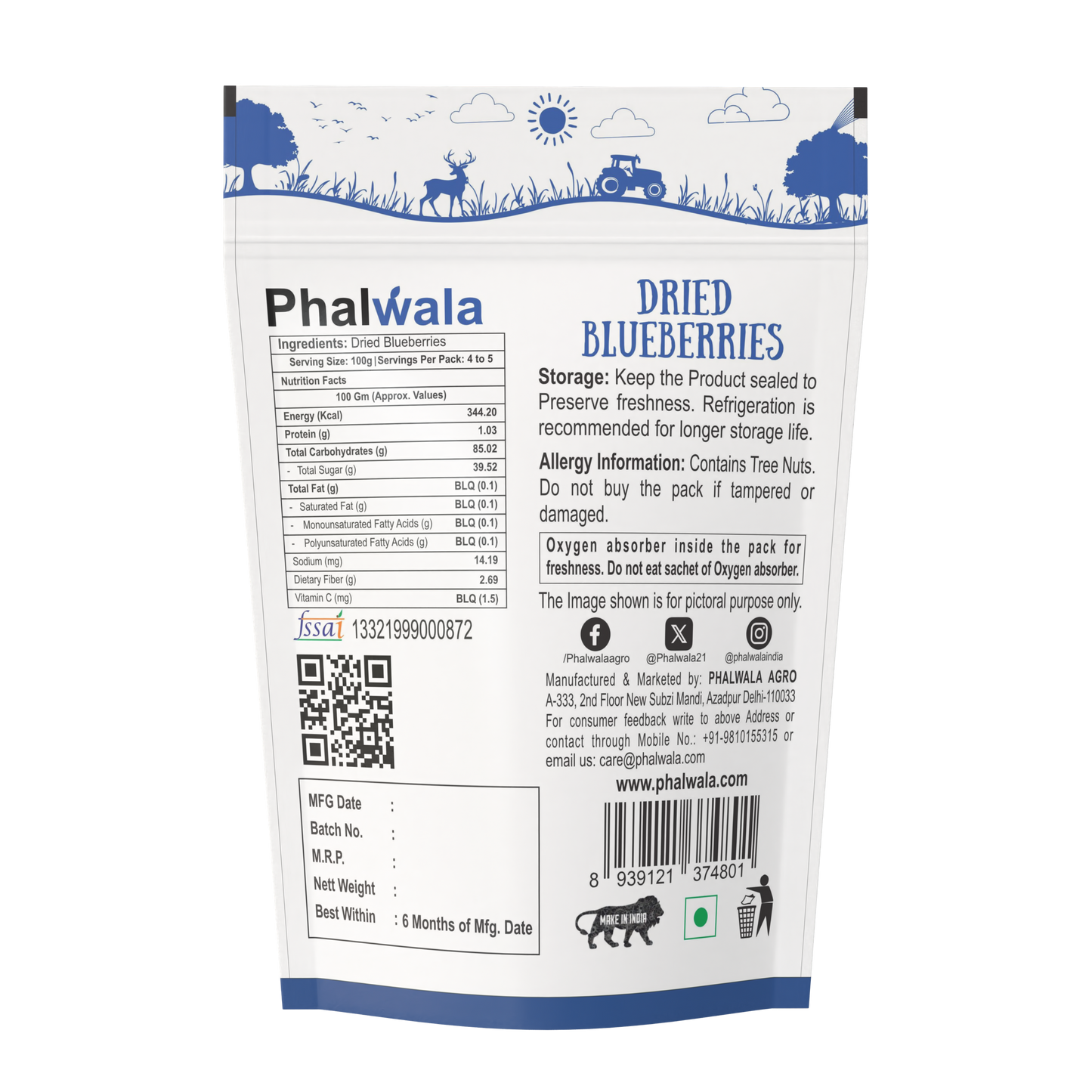 Dried Blueberries Snack Pack (400 gms)