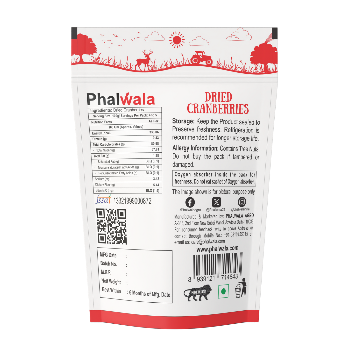 Dried Cranberries Snack Pack (500 gms)